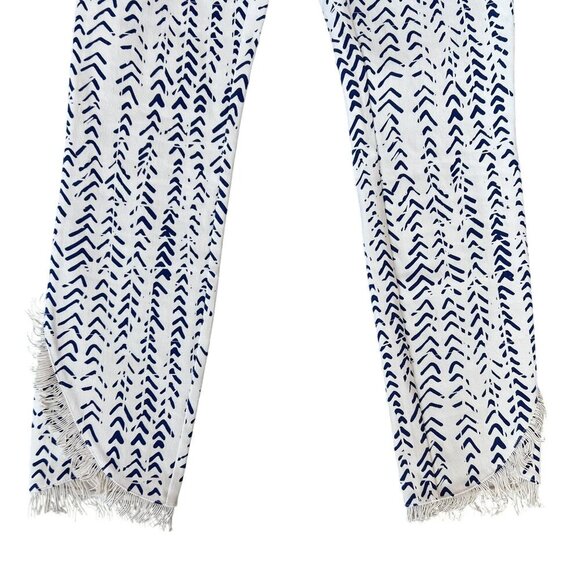 Lysse New York NWT Womens S Blue Geometric Print Fringe Tulip Hem Ankle Pants - Picture 4 of 14